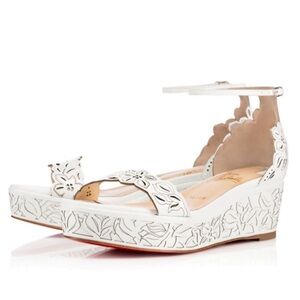 Christian Louboutin White Floral Wedges